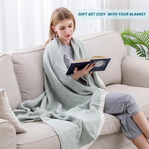 SE SOFTEXLY Cotton Muslin Blankets 4-Layer Linen Texture Blankets for Bed Couch,Thermal Blanket for Adults Lightweight Soft Breathable Throw Blanket for All Season Gauze Blanket(50x60,Sage Green)