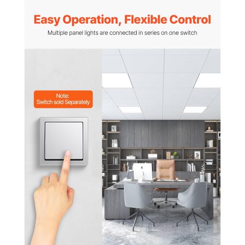 VEVOR 2 x 4 FT LED Panel Light, 50W, 6000LM LED Flat Ceiling Lighting Fixture, Surface/Recessed/Drop Mount with Adjustable Brightness Adjustable Color Temperature, 1.4-Inch Ultra-Thin, for Home Office