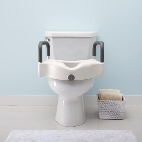 Medline Locking Elevated Toilet Seat with Arms 11- 14 long,White