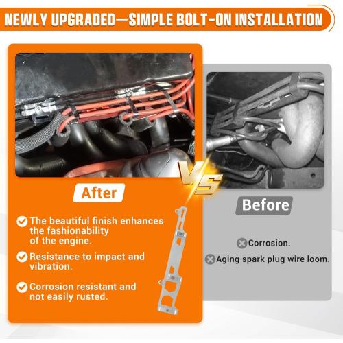 Linear Spark Plug Wire Looms Holders Brackets 4 Wire Compatible with Chevy Small Block SBC Engine (silver)