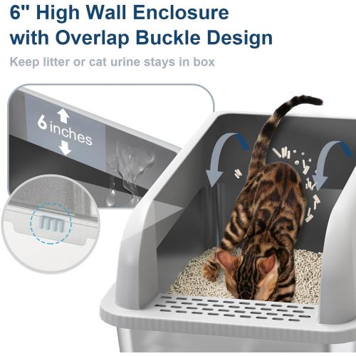 Enclosed Stainless Steel Cat Litter Box with Lid Extra Large Litter Box for Big Cats XL Metal Litter Pan Tray with High Wall Sides Enclosure, Non-Sticky, Anti-Leakage, Easy Cleaning - little damage, see the pictures