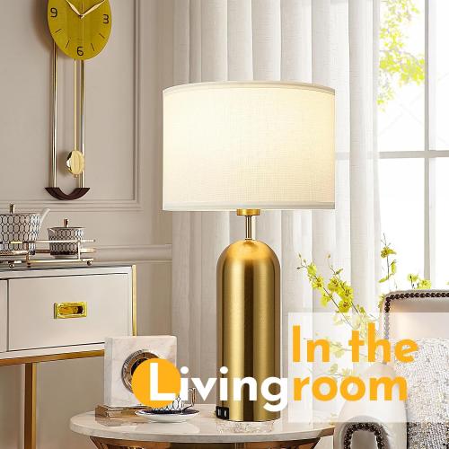 Gold Lamps Set of 2 Touch Control 3-Way Dimmable Bedside Nightstand Lamps Bedroom Lamps Modern White& Gold Table Lamp with USB Type C Ports Tall Lamps for Living Room End Table Home Office
