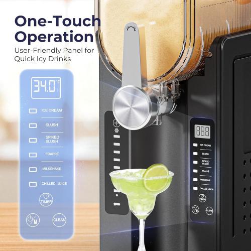 Slushie Machine, No Ice Needed Slushy Maker for Home, Real-Time Temp Display, Frozen Drink Maker with 6 Preset Programs for Ice Cream, Frappés, Milk Shake and More, Black, 1 Pack 3Modes