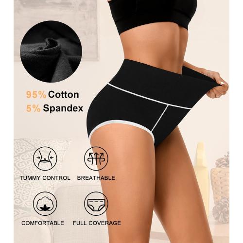 Size Medium Color Black K-CHEONY High Waisted Cotton Underwear for Women Tummy Control Ladies Panties Breathable Full Coverage 5Pack
