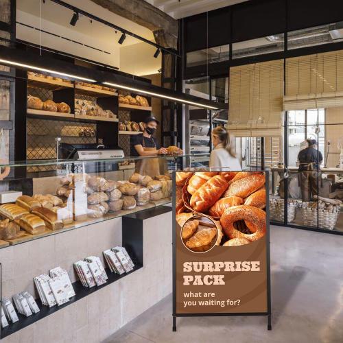 Heavy Duty A-Frame Sidewalks Signs 24×36 Inch，Sandwich Board Black Coated Steel Metal Portable Double-Sided，Slide-in Folding (24×36 Double Side （flat-pack）)