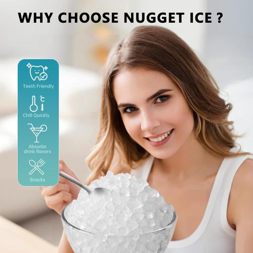EUHOMY Nugget Ice Maker Countertop with Handle, Ready in 6 Mins, 34lbs/24H, Removable Top Cover, Auto-Cleaning, Portable Sonic Ice Maker with Basket and Scoop, for Home/Party/RV/Camping. (Black) 34LBS Black 1