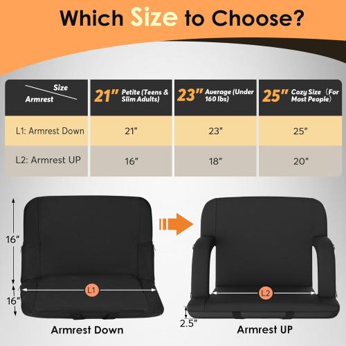 HOPERAN Heated Stadium Seats for Bleachers with Back Support and Wide Cushion, Extra Portable Bleacher Seat Foldable Stadium Chair, USB 3 Levels of Heat, 5 Pockets for Outdoor Camping Games Sports