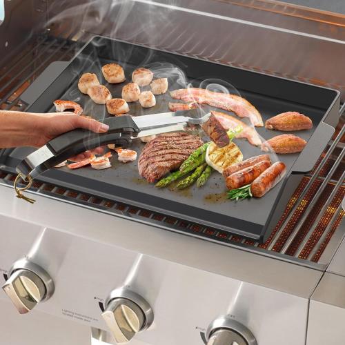 Onlyfire Universal Cast Iron Cooking Griddle, Pre-Seasoned Nonstick Coating Griddle Flat Top Grill Plate with Extra High Sidewalls for All Gas Grills and 4 Burner Range Oven, 23 x 16