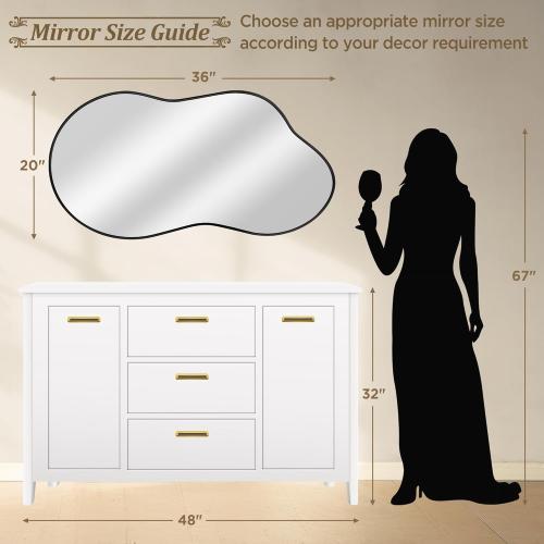 Irregular Wall Mirror - Wall Mirrors Decorative Size 20x36 Black Asymmetrical Mirror Tempered Glass Aviation Aluminum Alloy Frame for Bathroom, Bedroom, Living Room, Cloakroom, Entryway