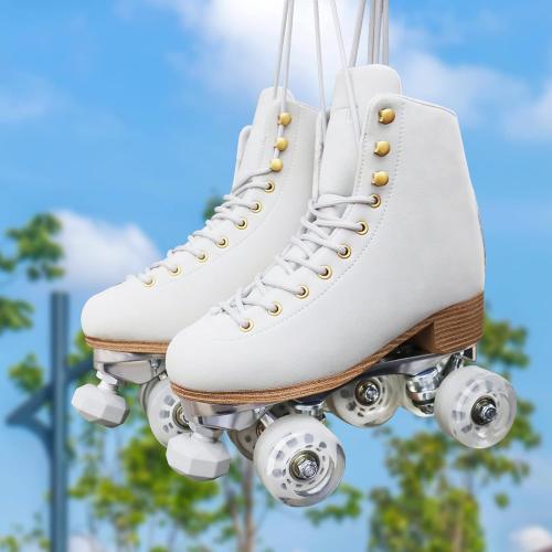 Size 9 Color Grey Roller Skates for Women or Men with Height Adjustable Rubber Stoppers Retro Suede Quad Roller Skates for Outdoor and Indoor