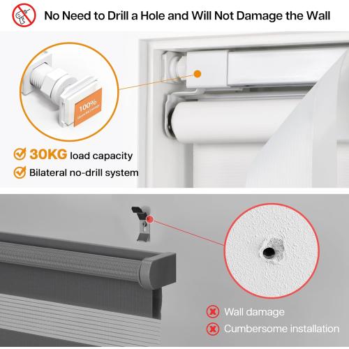 LazBlinds No-Drill Cordless Zebra Blinds - Dual Layer Light Filtering & Room Darkening, Free-Stop Lift, Easy Install, Day & Night Privacy with Valance for Window 45 W x 72 H, White