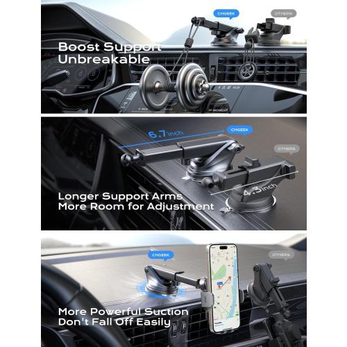 CHGeek Wireless Charger Phone Holders for Your Car, 15W Fast Charging Car Phone Holder Mount, Auto Clamping Truck Cradle Phone Mount for Car, Windshield Dashboard Air Vent Holder