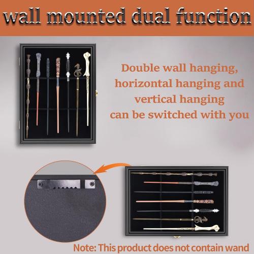 7 Wands Display case Universal Wizard Magic Wand Stand Wall Mount Lockable Wood magiquest Wand Vertical Hanging Holder Box Rack for Wand Collection