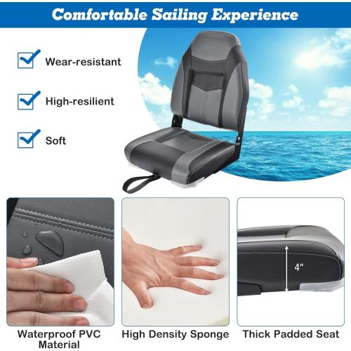 GYMAX Boat Seats Folding Low/High Back with Stainless Steel Screw Included, Fold-Down Boat Captain Chairs for Fishing Yachts