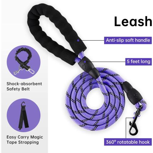 IVY&LANE No Pull Dog Harness for Medium Dogs, Dog Vest Harness with Leash, Safety Belt and Storage Strap, Fully Adjustable Harness, 360° Reflective Strip, Soft Handle (Purple, M)