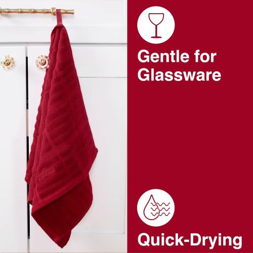 All-Clad Solid Kitchen Towel: Highly Absorbent, Super Soft Long Lasting - 100% Cotton, 17x30 Tea Towel for Cleaning & Drying Dishes, Pans, Glassware, or Countertops, (2-Pack), Chili