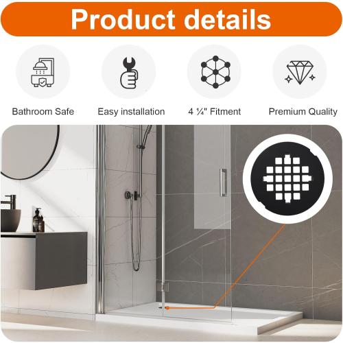1 Pc Black Snap-in Shower Drain Cover, 4-1/4” Od Snap-in Shower Drains Cover Replacement, Stainless Steel Drain Stopper Bathroom Sink Easy to Install