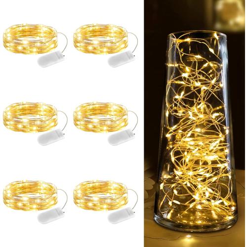 Minetom 6 Pack Fairy Lights Battery Operated String Lights - 7ft 20 LED Waterproof Silver Wire Firefly Lights Waterproof for DIY Crafts Wedding Décor Table Centerpieces Mason Jars Party