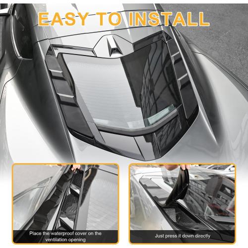Rear Dry Bay Vent Blocks Cover & Rear Window Spoiler,Hatch Hood Wash Cover Compatible with for Chevy Corvette C8 Z51 Z06 E-Ray Stingray Coupe 2020-2025 Engine Bay Air Vent Inserts Protection