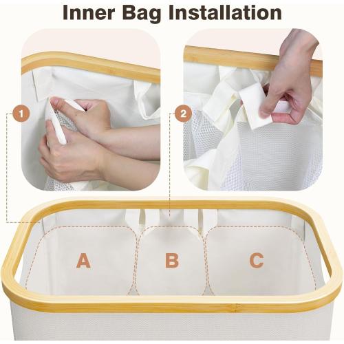 Hampers for Laundry Basket with Lid, 160L Extra Large Laundry Hamper 3 Section Dirty Clothes Hampers for Laundry Divided Laundry Basket Organizer for Bedroom,Laundry Room, Dirty Clothing Hamper, Beige