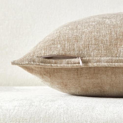 JUSPURBET 24x24 Pillow Covers Set of 2 Decorative Throw Pillow Covers Case for Couch Sofa Bed Soft Chenille Cushion Covers with Hidden Zipper for Home Decor Living Room,Beige