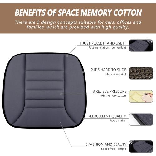 Car Seat Cushion Pad 1.2 Thick Comfort Seat Protector for Car Driver Seat Office Chair Home Use Memory Foam Seat Cushion with Non Slip Bottom,  Dark Gray