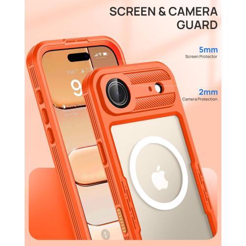 Lanhiem Magnetic for iPhone Air Phone Case, IP68 Waterproof Dustproof Phone, Compatible with Magsafe Built-in Screen Protector Full Body Heavy Duty Rugged Phone 17 Air Cover, 6.5 inch, Cosmic Orange