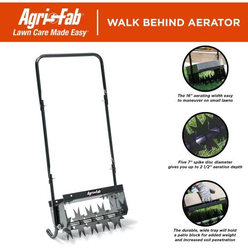 Agri-Fab 45-0365 Push Spike Aerator, 16 Inch Walk Behind Lawn Aerator with 5 Aerating Spikes and 7-Inch Spikes, Steel Weight Tray, 2-1/2 Inches Aeration Depth, for Lawn Care Maintenance