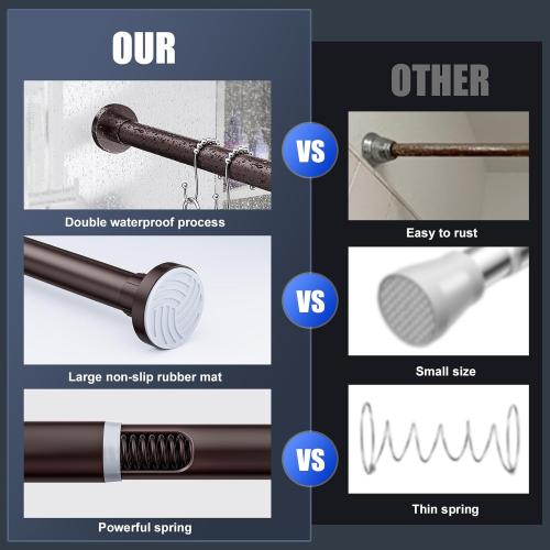 Ausemku Shower Curtain Rod 32-65 Inch Adjustable - 1 Inch Diameter Heavy Duty No drill Spring Tension Shower Rod, Non-Slip Rustproof Telescopic Rod for Bathroom, Brown