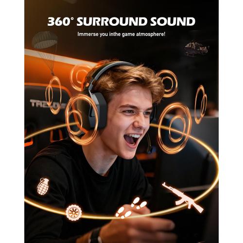 NUBWO Wireless Gaming Headset with Mic for Ps5 Ps4 PC, Zero Interference, 100-Hour Battery All-Day Play, 23ms Sync​ for Fortnite & Call of Duty/FPS Gamers, Triple Mode All Devices Compatible - Orange