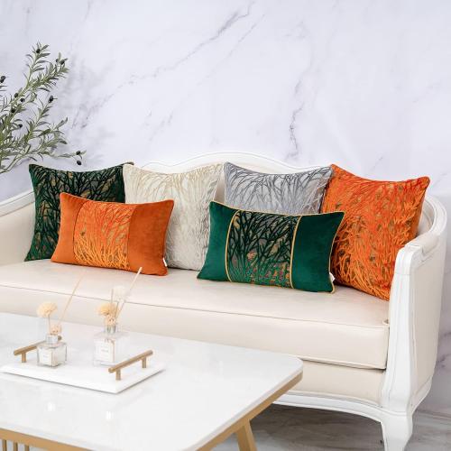 Yangest Green Throw Pillow Cover Velvet Cushion Cover Branches Rectangular Pillowcase for Sofa Couch Bedroom Living Room, 12x20 Inch