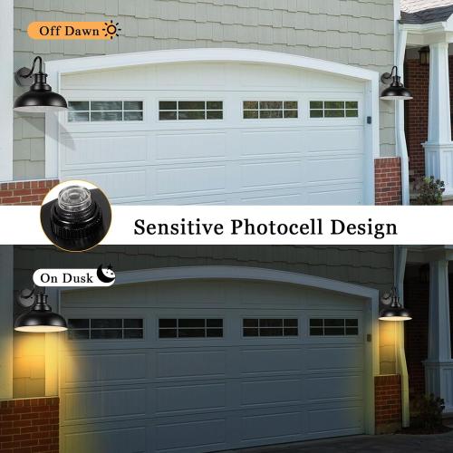 Dusk to Dawn Outdoor Barn Lights, Outdoor Wall Sconces Farmhouse Exterior Wall Mount Light, Vintage Outside Lighting Fixtures, Industrial Black Lanterns for Porch Garage Patio, 2 Pack
