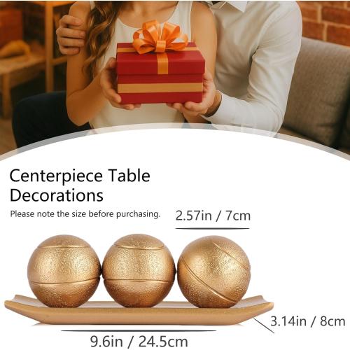 XMGZQ Small Decorative Tray and Orbs Balls Set,Gold Decorative Balls with Centerpiece Bowls for CoffeeTable,Living Room,TV Stand,Center Pieces Decoration for Table,Centro de Mesa de Comedor (Gold)