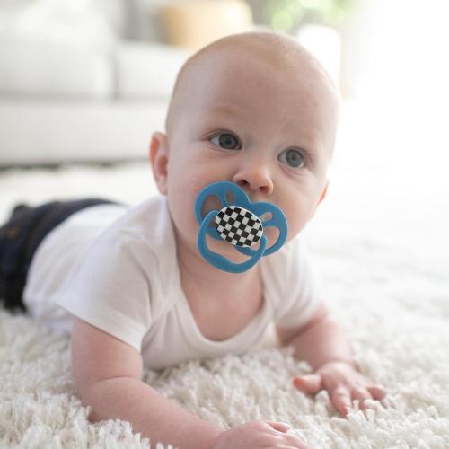 Dr. Brown's Advantage Glow-in-the-Dark Baby Pacifier, Fully Symmetrical Soother with Soft Silicone Bulb, Skateboard Snail-Blue Nature, 6-18m, BPA Free, 4 Pack