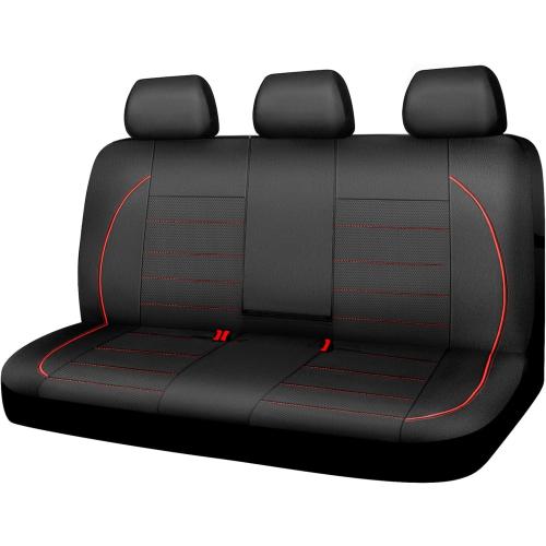 Color Black and red CAR PASS Leather Back Seat Cover,Piping Waterproof Bench Seat Cover, Rear Seat Cover Universal Fit for Cars Sedans SUVs Truck 95% Automotive Interior Backseat Car Covers (Rear,Black and Red)