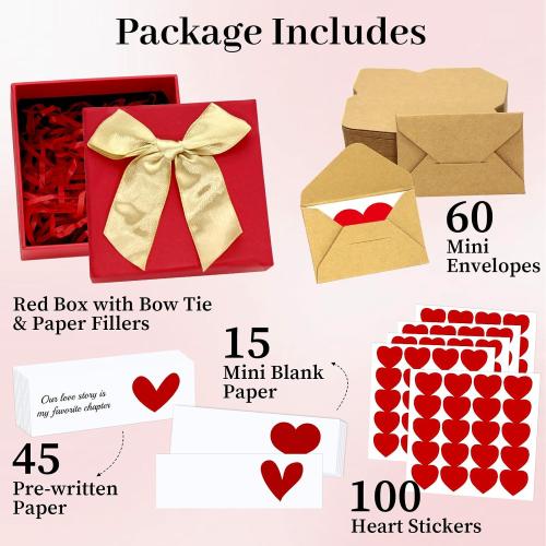 60 Mini Blank Love Notes and Envelopes for Him, Her, Wife, Husband, Mini Envelopes With Blank Cards, Tiny Valentines Day Card, Cute Birthday, Couple Gifts For Girlfriend Boyfriend