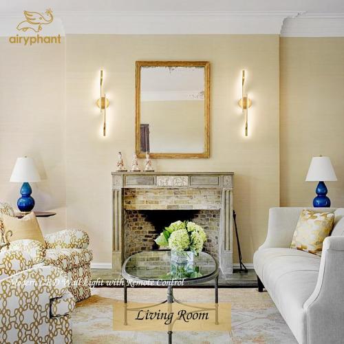 Gold Hardwired LED Wall Sconce Set of 2, Remote Control Wall Lamp for Bedroom Modern Dimmable Wall Light for Bedroom Living Room Foyer 15W