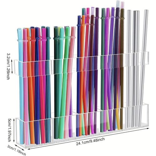 Transparent Acrylic Straw Holder, 9.5 Inch Adjustable Height Straw Storage Box, Wall-Mounted Cabinet Storage Rack, Kitchen Accessories