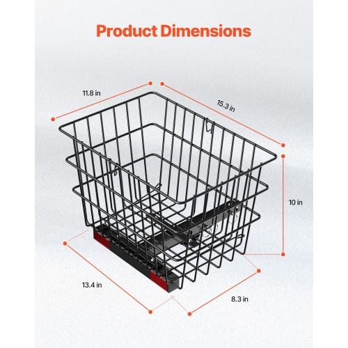 VEVOR Scooter Rear Basket, Heavy Duty Metal Wire Basket with Handle, Spacious Cargo Basket, Works with 1-inch Receiver, Compatible with Most Golden, Drive & Pride Mobility Scooter