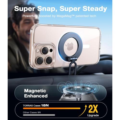 TORRAS for iPhone 16 Pro Case Diamond Clear | Compatible with MagSafe, Military Grade Drop Protection, Stronger Magnetic, Shockproof Airbag, Color Button, Slim Anti-Yellowing Anti-Scratch Transparent