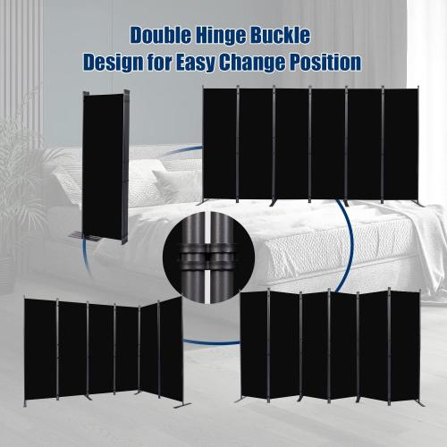 Room Divider 6FT Portable Room Dividers and Folding Privacy Screens, Fabric Divider for Room Separation, Partition Room Dividers Freestanding Wall Divider Screen Studio (Black, 6 Panel-132'')