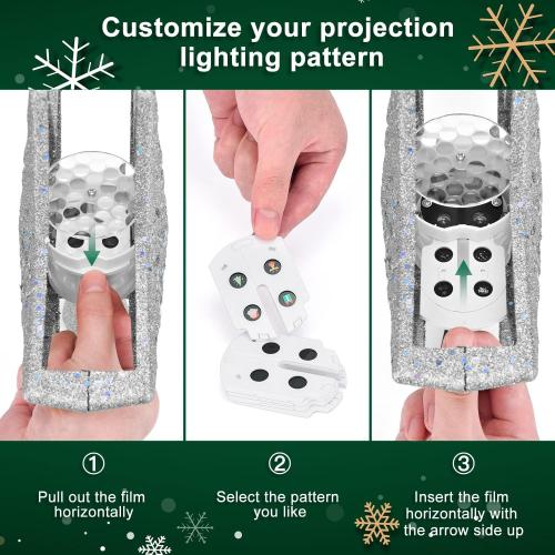 Kesfitt Christmas Tree Topper Sliver Lighted with 6 Projection Modes,Christmas Star Tree Topper Built-in LED Rotating Lights, 3D Glitter Dynamic Projection for Xmas Party Holiday Decorations