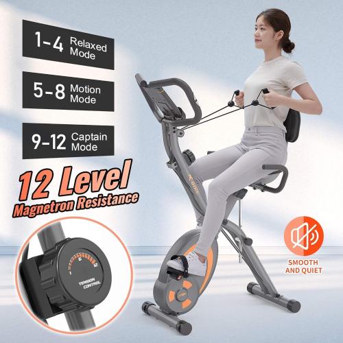 leikefitness Folding Stationary Bike Recumbent Exercise Bike | w/Arm Resistance Bands-Pulse Sensor-LCD Monitor and Easy to Assemble Indoor Cycling Bike