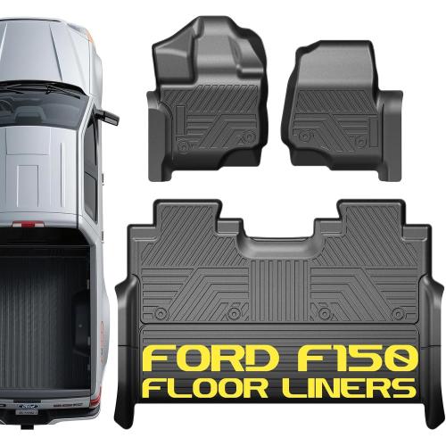 PWY Floor Mats for 2015-2025 Ford F150 Super Crew Cab(Includes 22-24 LightningModels) TPE All Weather Protection Floor Mats Full Set，Custom Fit for Ford F-150 Floor Liners Rear w/o Fold Flat Storage