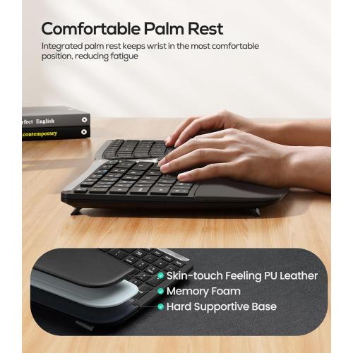 Nulea RT07 Wireless Ergonomic Trackball Keyboard - Bluetooth and 2.4G USB Connectivity, Natural Typing, Wrist Rest,Split Keyboard, USB-C Rechargeable,Compatible with Mac/Windows