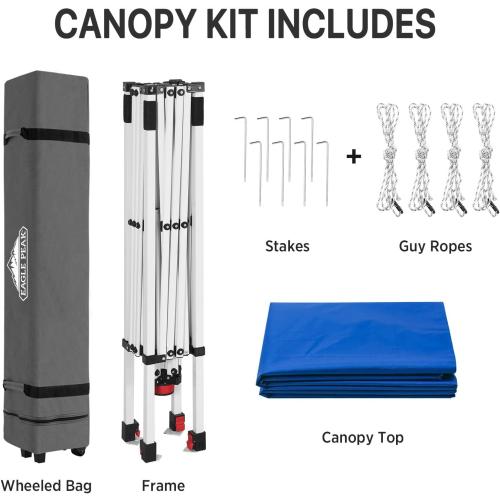EAGLE PEAK Pop Up Canopy Tent with Wheeled Carry Bag, 8 Stakes, 4 Ropes, Easy Set Up Tent Canopy, 8x8 ft, Blue