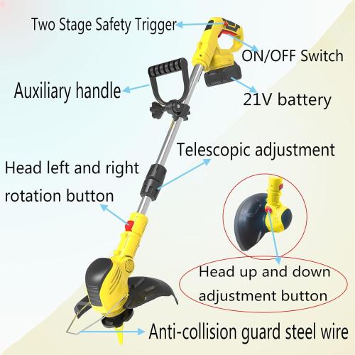 Weed Wacker 21V Cordless Lawn Mower, Electric Weed Wacker with 1 Charger, Weed Eater 2 Li-Ion Batteries with Auto-Feed, Lawn Edger with 2 Mower Spools and 10 Sets of Cutting Blades