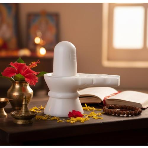 StonKraft Marble Shiva Lingam Shiv Ling Idol Murti Statue Adiyogi (White Lingam)