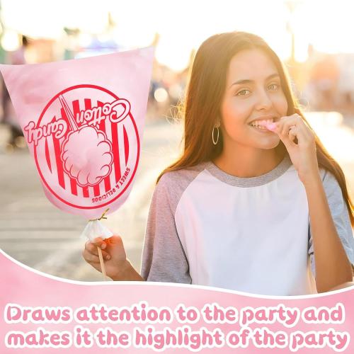 woric  Cotton Candy Bags with Ties 11.8 x 17.7 Inch Clear Cotton Candy Bags with Print for Carnivals Party and Kitchen