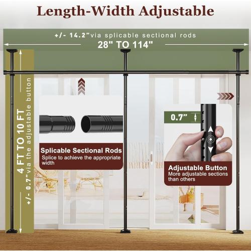 Goovilla Room Divider for Room Separation, Tension Curtain Rods No Drilling, 4-10ft(H) 28-114inch(W) Adjustable Temporary Privacy Wall Divider, Heavy Duty Freestanding Space Partition Separator, Black